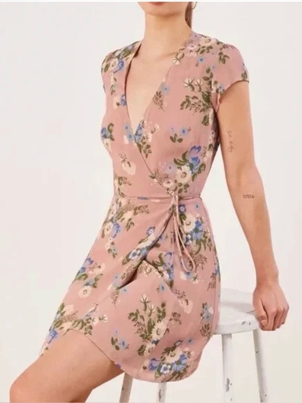 Reformation Dawn Mini Wrap Dress in pink Irene floral print coquette fairy girly